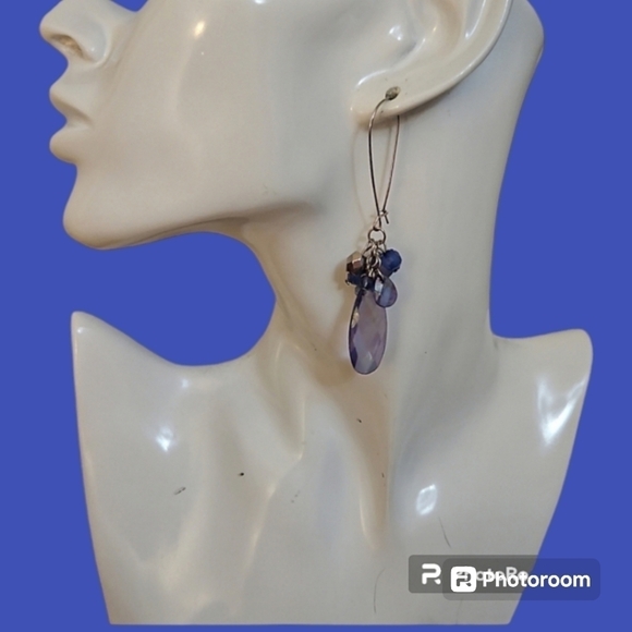 Private Label Jewelry - 3/$30 Blue Acrylic Prism Beaded Long Hoop Earrings